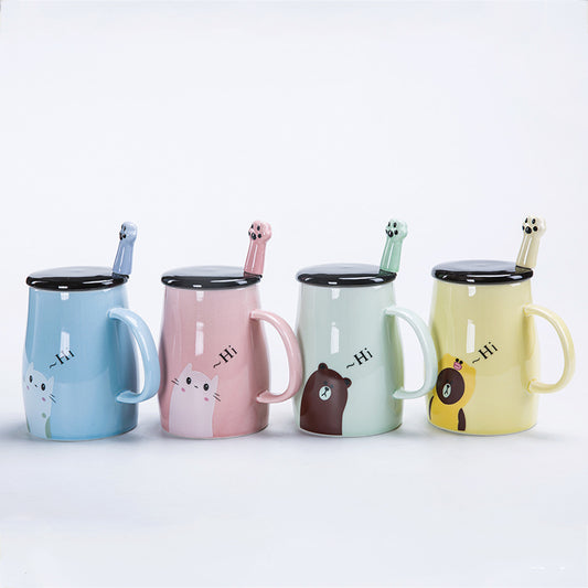 Large Capacity Ceramic Cartoon Coffee Mug (Spoon and lid included)